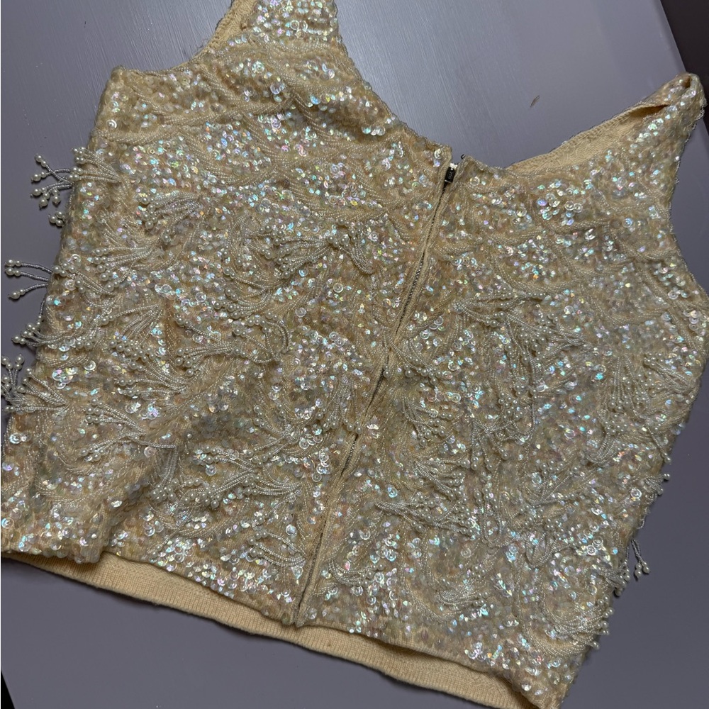VINTAGE Elegant Cream Sequin Women's Top